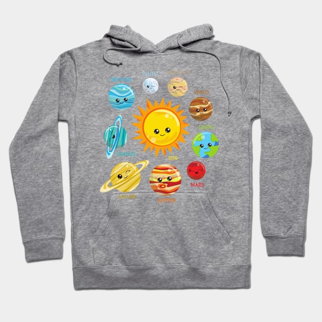 Cute Planets, Solar System, Space, Cosmos, Galaxy Hoodie by Jelena Dunčević